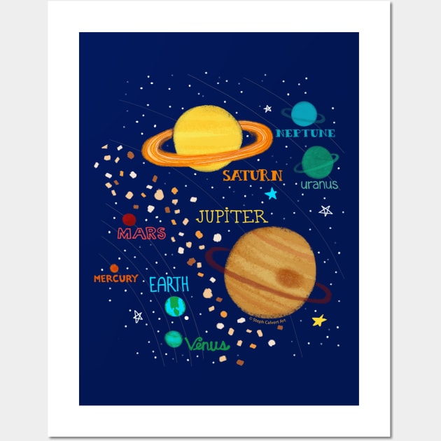 Solar System - outer space gifts with planets and asteroids Wall Art by Steph Calvert Art